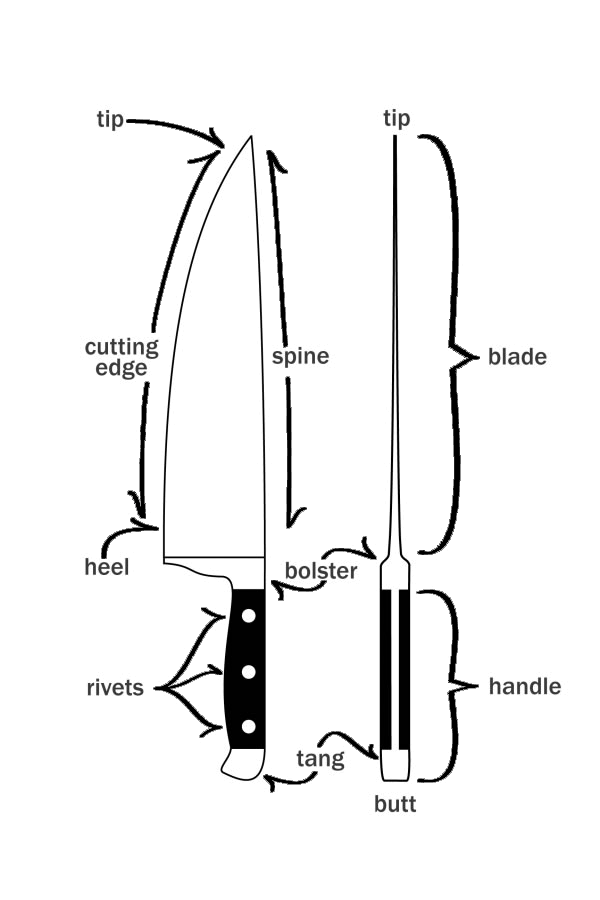 This is a graphic that shows the anatomy of a knife.
